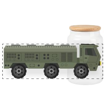 Camion militaire - Boîte à biscuits avec couvercle en bois - blanc - Devant