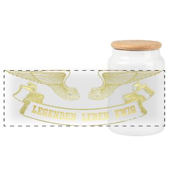Legende mit Goldene Engelsflügel Banner - Panorama Keksdose mit Holzdeckel - Weiß - Vorne