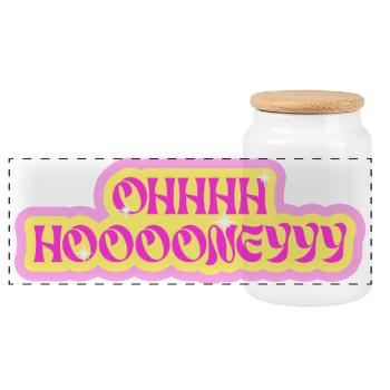 oh hoooneyyy « Oh Honey » Typographie des bulles néon - Boîte à biscuits avec couvercle en bois - blanc - Devant