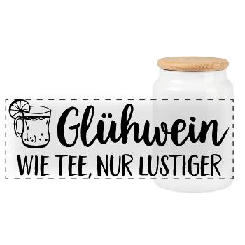 Glühwein Glühweintasse Spruch Weihnachten - Panorama Keksdose mit Holzdeckel - Weiß - Vorne