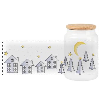 Village sous la lumière des lumières pour l’Avent - Boîte à biscuits avec couvercle en bois - blanc - Devant