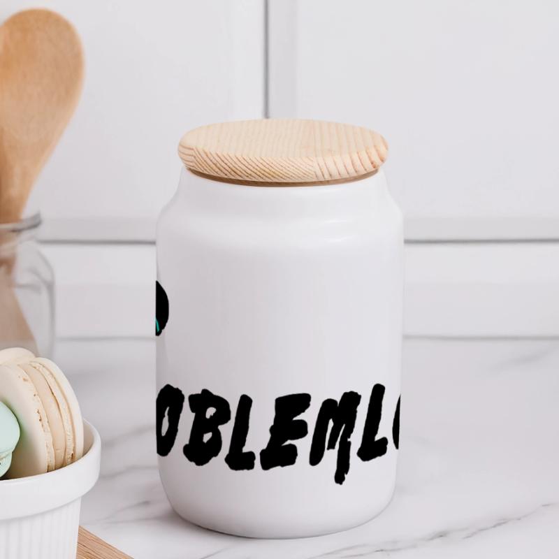 Problem solver text Panoramic Cookie Jar with Wooden Lid