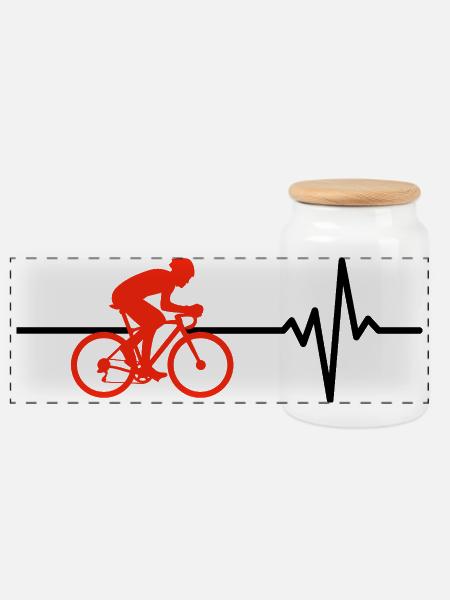 Radfahren ist mein Lebeen, Herzschlag, Rennrad - Panorama Keksdose mit Holzdeckel - Weiß