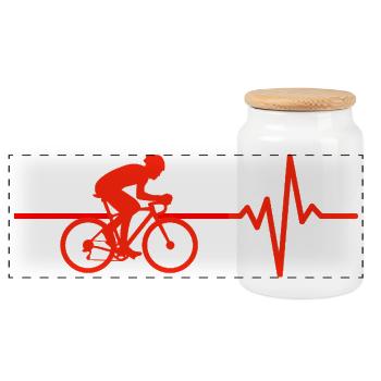 Bicycle heartbeat, pedal power! Heartbeat - Panoramic Cookie Jar with Wooden Lid - white - Front