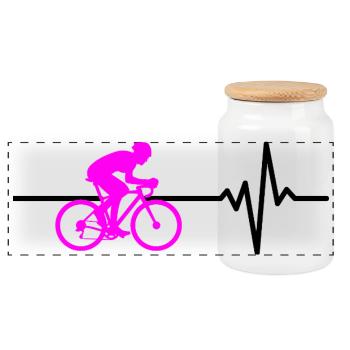 ROAD BIKE RIDING BIKE HEARTBEAT PINK BIKE - Panoramic Cookie Jar with Wooden Lid - white - Front