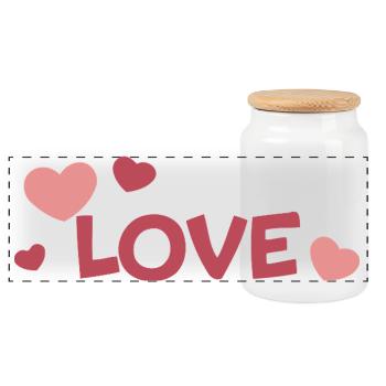 LOVE and Pastel Hearts Fancy Drawing - Panoramic Cookie Jar with Wooden Lid - white - Front