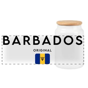 Barbadian pride, minimalist sleek design - Panoramic Cookie Jar with Wooden Lid - white - Front