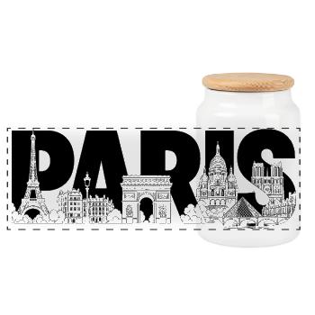 Paris France Eiffel Tower Arc de Triomphe - Panoramic Cookie Jar with Wooden Lid - white - Front