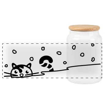 Cute cat in the snow - Panoramic Cookie Jar with Wooden Lid - white - Front