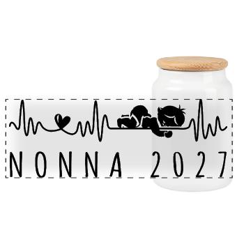 Futura Nonna 2027 Battito Cardiaco in Gravidanza - Panoramic Cookie Jar with Wooden Lid - white - Front
