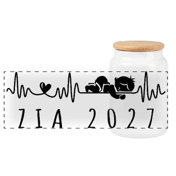 Futura Zia 2027 Battito Cardiaco in Gravidanza - Panorama Keksdose mit Holzdeckel - Weiß - Vorne