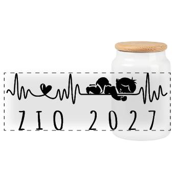 Futuro Zio 2027 Battito Cardiaco in Gravidanza - Panorama Keksdose mit Holzdeckel - Weiß - Vorne
