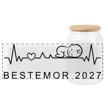 Oma 2027 Herzschlag Schwangerschaft Norwegisch - Panorama Keksdose mit Holzdeckel - Weiß - Vorne