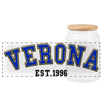 Verona gegründet 1996 - Panorama Keksdose mit Holzdeckel - Weiß - Vorne