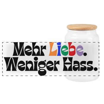 Mehr Liebe Weniger Hass outfit csd  Demokratie Fan - Panorama Keksdose mit Holzdeckel - Weiß - Vorne