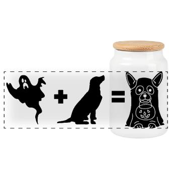 Funny Halloween Dog Ghost Funny Halloween Dog - Panorama Keksdose mit Holzdeckel - Weiß - Vorne