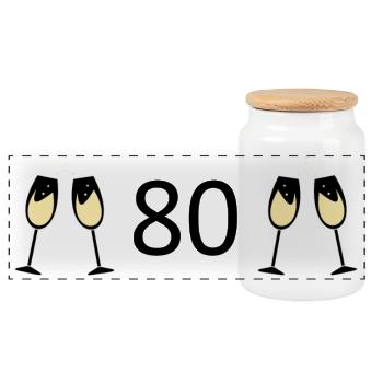 80th Birthday 80th Anniversary 80 Number 80 black - Panoramic Cookie Jar with Wooden Lid - white - Front