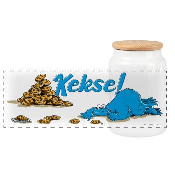 Sesamstraße Krümelmonster Keksglas - Panorama Keksdose mit Holzdeckel - Weiß - Vorne