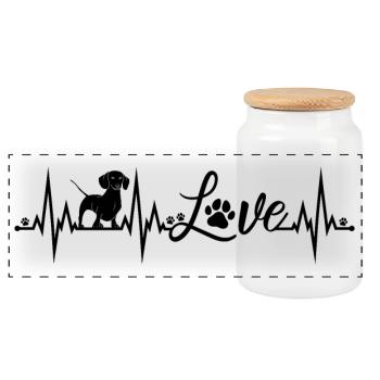 Dachshund Heartbeat - Panoramic Cookie Jar with Wooden Lid - white - Front