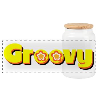 Groovy des années 70 fleur fleur - Boîte à biscuits avec couvercle en bois - blanc - Devant