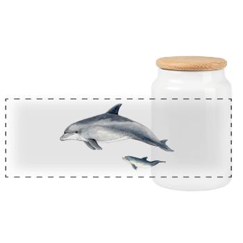 Dauphins en duo bleu aquarelle - Boîte à biscuits avec couvercle en bois - blanc - Devant