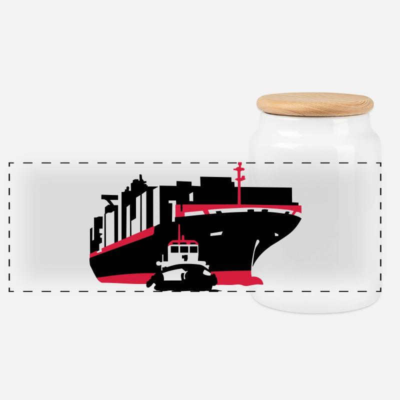 Containerschiff - Panorama Keksdose mit Holzdeckel - Weiß