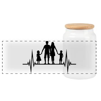 heart rate frequency family pulse father's day 2 children - Panoramic Cookie Jar with Wooden Lid - white - Front