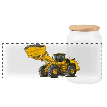 Radlader, Baumaschine - Panorama Keksdose mit Holzdeckel - Weiß - Vorne