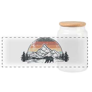Sunset Mountain Bear Silhouette - Panoramic Cookie Jar with Wooden Lid - white - Front