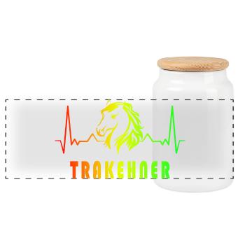 Trakehner Pferde Herzfrequenz Design - Panorama Keksdose mit Holzdeckel - Weiß - Vorne
