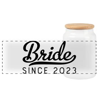 Bride since 2023 - Panoramic Cookie Jar with Wooden Lid - white - Front