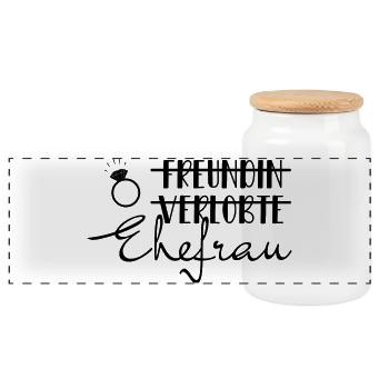 Verlobte Ehefrau Braut Hochzeit Bride hen night - Panorama Keksdose mit Holzdeckel - Weiß - Vorne