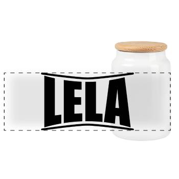 Name T-Shirt Lela T-Shirt Geschenkidee - Panorama Keksdose mit Holzdeckel - Weiß - Vorne