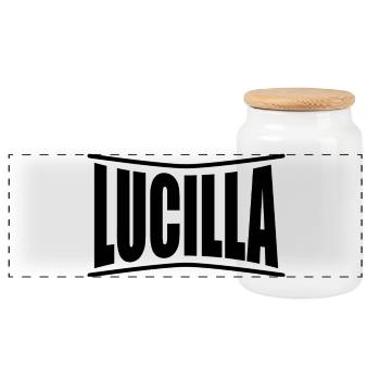 nom t-shirt Lucilla t-shirt idée cadeau - Boîte à biscuits avec couvercle en bois - blanc - Devant