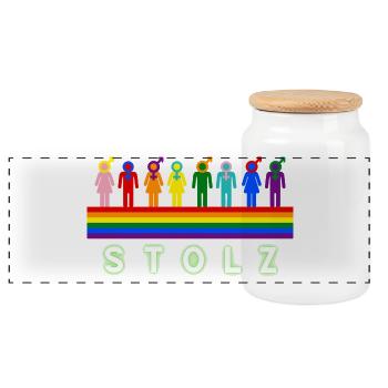 Stolz – Pride Regenbogen LGBTQ Design - Panorama Keksdose mit Holzdeckel - Weiß - Vorne