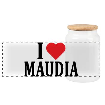 t-shirt I love Maudia t-shirt gift idea - Panoramic Cookie Jar with Wooden Lid - white - Front
