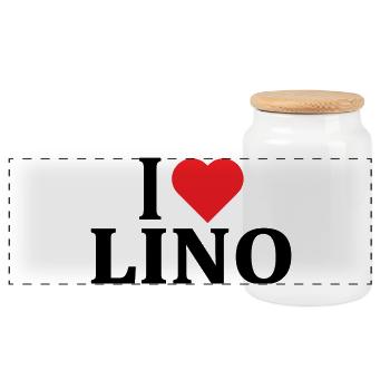 nom du t-shirt J’adore Lino idée cadeau t-shirt - Boîte à biscuits avec couvercle en bois - blanc - Devant