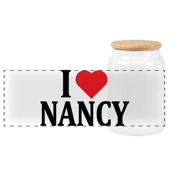 T-Shirt Name I love Nancy T-Shirt Geschenkidee - Panorama Keksdose mit Holzdeckel - Weiß - Vorne