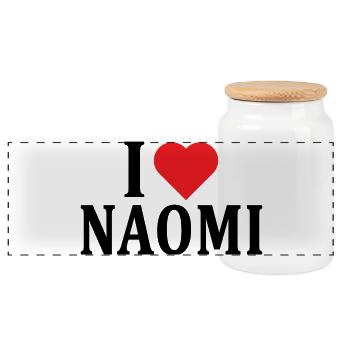 T-Shirt-Name Ich liebe Naomi T-Shirt Geschenkidee - Panorama Keksdose mit Holzdeckel - Weiß - Vorne