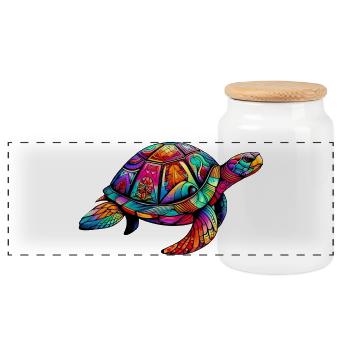 Sea turtle - Panoramic Cookie Jar with Wooden Lid - white - Front