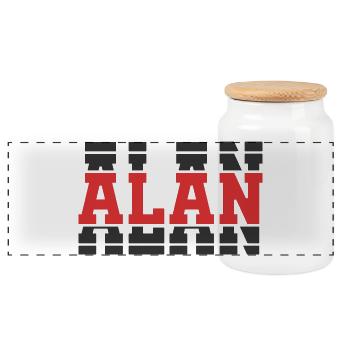 T-Shirt Alan T-Shirt Geschenkidee gestapelter Text - Panorama Keksdose mit Holzdeckel - Weiß - Vorne