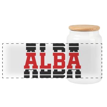 T-Shirt Alba T-Shirt Geschenkidee gestapelter Text - Panorama Keksdose mit Holzdeckel - Weiß - Vorne