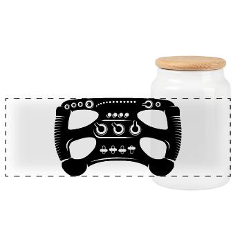 simracer steering wheel formula racing gaming gamer team - Panoramic Cookie Jar with Wooden Lid - white - Front
