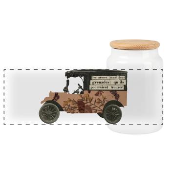 Veteranenauto, antikes Automobilbotanisches Motiv - Panorama Keksdose mit Holzdeckel - Weiß - Vorne