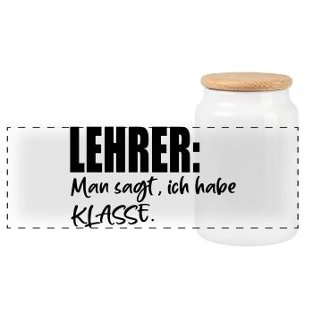 LEHRER SPRÜCHE MIT KLASSE - Panorama Keksdose mit Holzdeckel - Weiß - Vorne