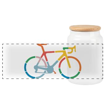 Colorful Bicycle Line Art Design - Panoramic Cookie Jar with Wooden Lid - white - Front
