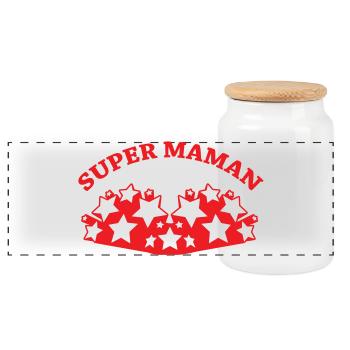 Super Maman - Fête des Mères - Boîte à biscuits avec couvercle en bois - blanc - Devant