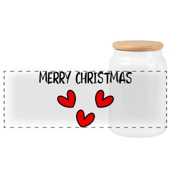CHRISTMAS. MERRY CHRISTMAS. MERRY CHRISTMAS. NEW YEAR’S DAY - Panoramic Cookie Jar with Wooden Lid - white - Front
