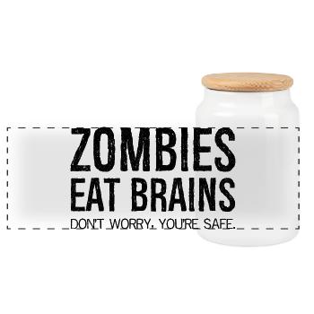 zombies eat brains - Panoramic Cookie Jar with Wooden Lid - white - Front
