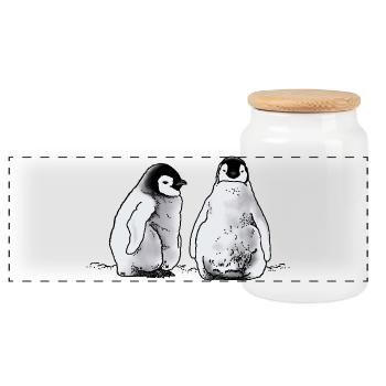 Penguin Babies - Panoramic Cookie Jar with Wooden Lid - white - Front